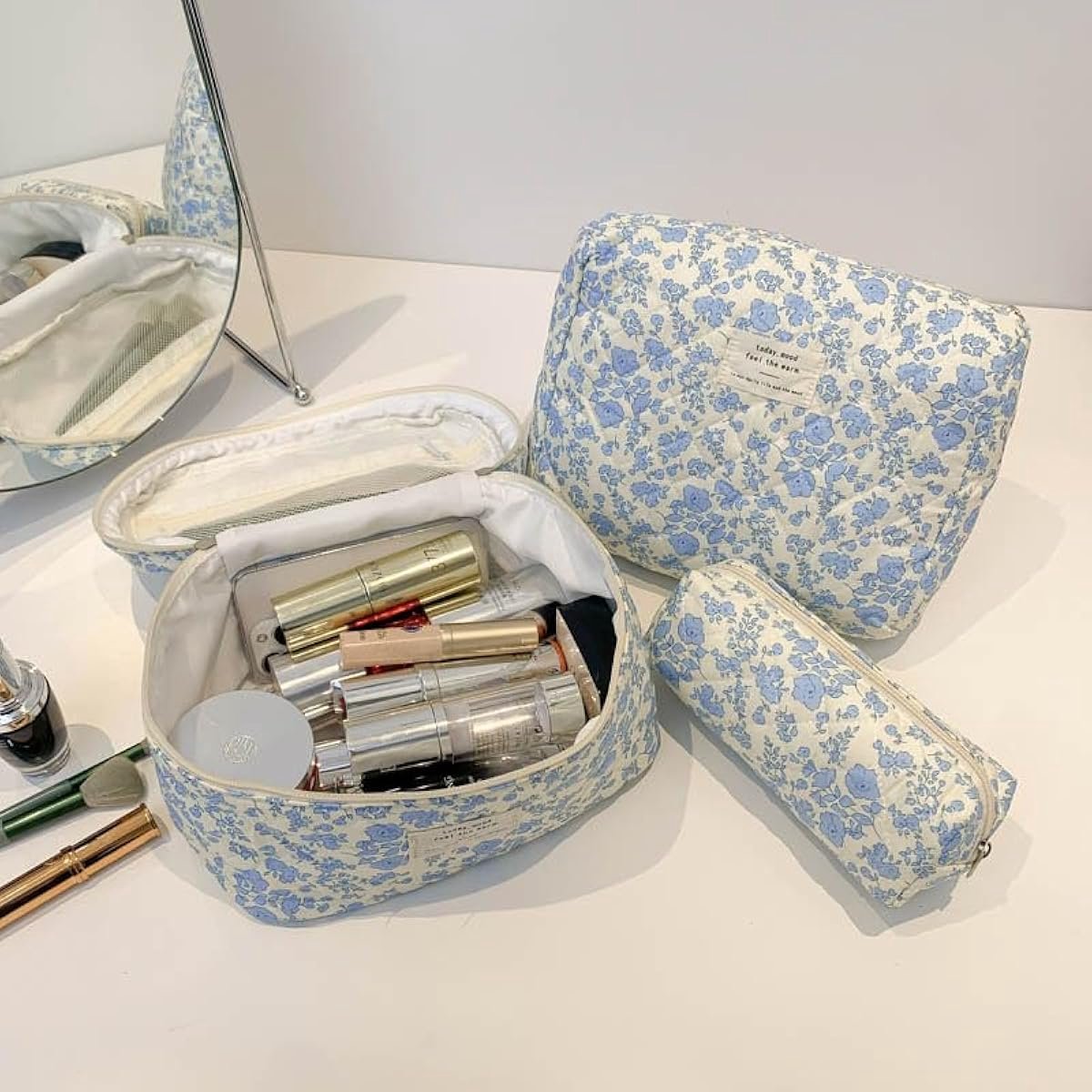 Toilettas / Make-up tas Tweed | Beige | Fashion Favorite - Fashion Favorite