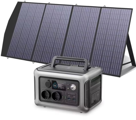 Solar Powerstation R600 + Zonnepaneel 140W - Output 600W - Capaciteit 299Wh - 1200W Piek - Snelladen - Draagbare Power Station Generator - USB - AC 220V - DC - Camping - Noodstroom - Zonnegenerator