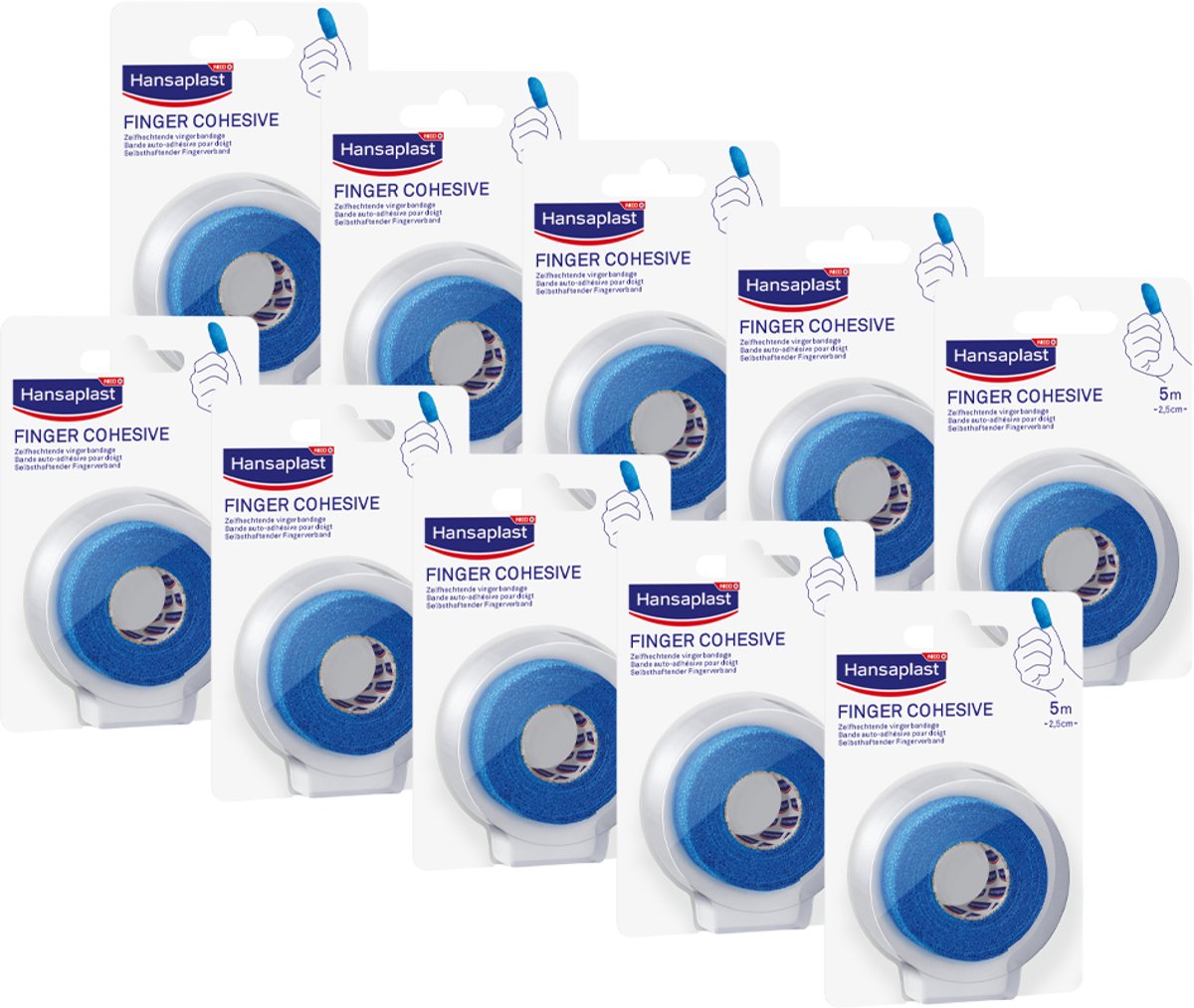 Hansaplast Finger Cohesive Zelfhechtende Vinger Bandage - Vingerbeschermer - Vinger Verband - Vingercondoom - Voordeelverpakking - 10 x 2.5cm x 5m - Blauw