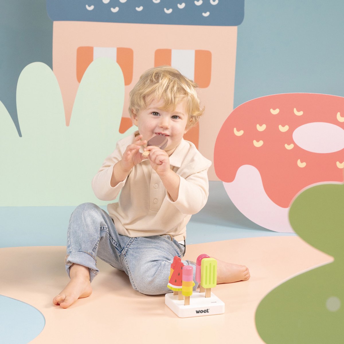 Woet® Houten IJsjes Speelgoed - 6-delige Kleurrijke IJsjes met Standaard - Speelgoedeten - Rollenspel Keukenspeelgoed IJskraam - Vanaf 2 Jaar — cadeau in Spellen & Speelgoed - foto 5