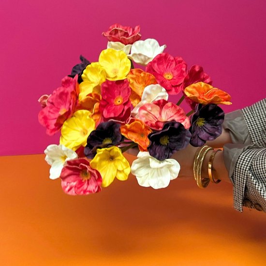 Bouquet de 30 coquelicots mélangés en 6 couleurs