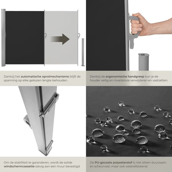 Tectake Aluminium Dubbele Windscherm Uitschuifbaar Met Oprolmechanisme Grijs 2