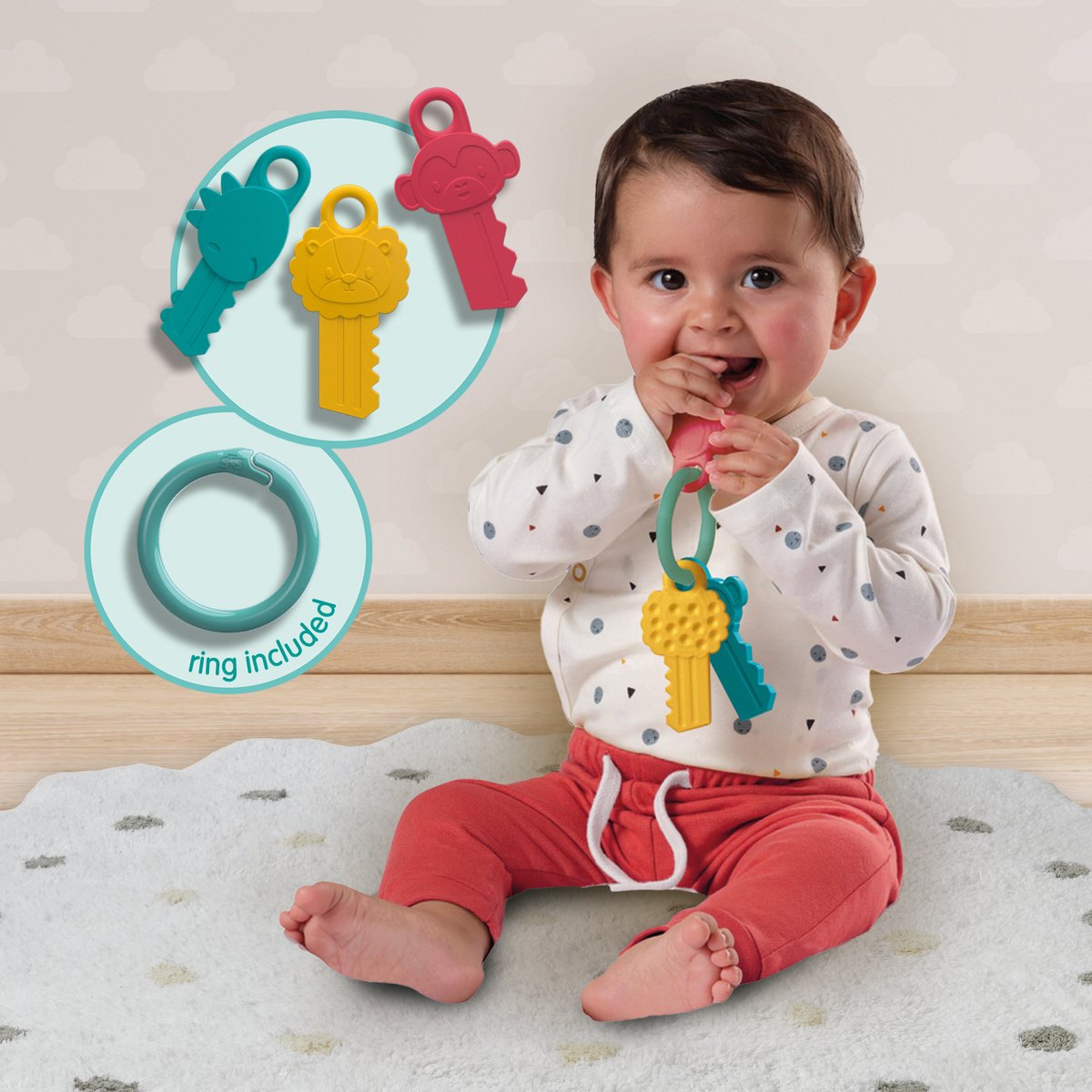 SES Creative – Clés Sensorielles Bébé 3 Mois, 3 Clés Animaux Texturées, Éveil Et Motricité