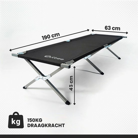 Outbee Veldbed - Kampeerbed - Stretcher - Opvouwbaar bed - Campingbed met draagtas - Draagkracht 150KG - 210 x 72 cm - Zwart van Outbee — afbeelding 2