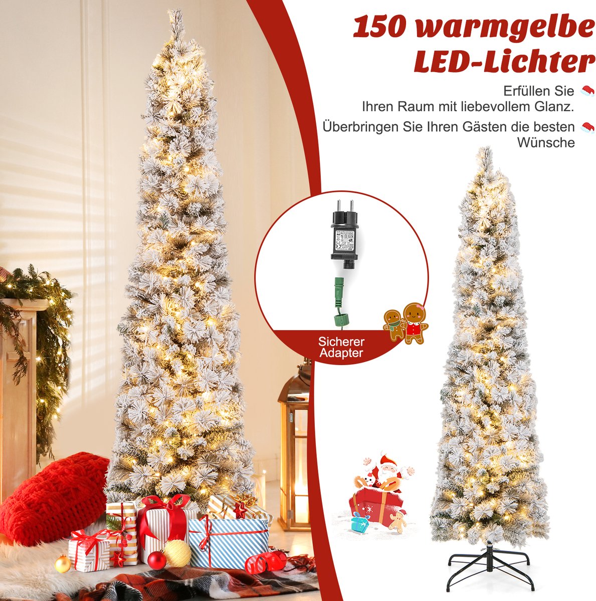 COSTWAY 180cm LED Künstlicher Weihnachtsbaum mit 1000 PVC