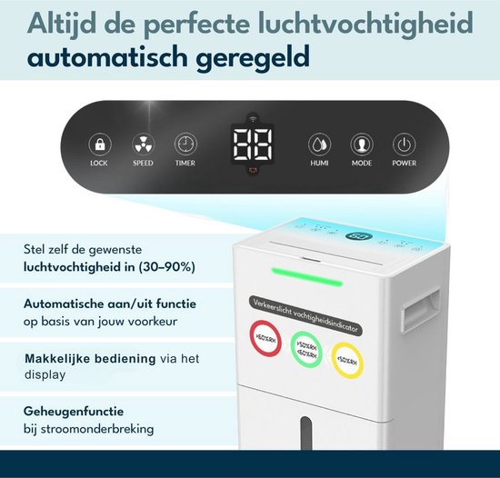 Vibrix DryFlow6 Luchtontvochtiger – 6L per dag – Wasdroogfunctie – Stil & Energiezuinig – Ontvochtiger voor Badkamer, Kelder, Zolder & Slaapkamer – Slimme Dehumidifier