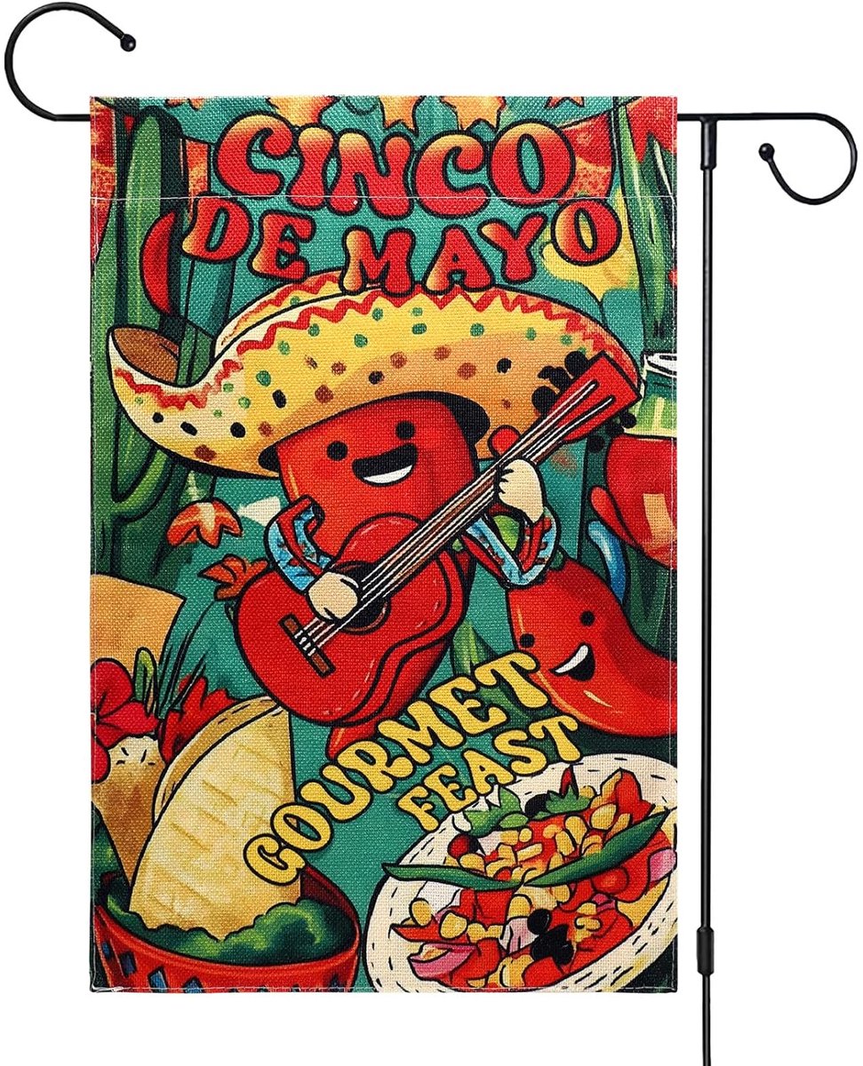 MK Stoer - Tuinvlag - Cinco de Mayo - Dubbelzijdige - Vlagbanner - Chilipeper Gitaar - Gourmet Decor - Feest - Mexicaanse Feestdecoratie voor Buiten Gazon Voortuin Bord.