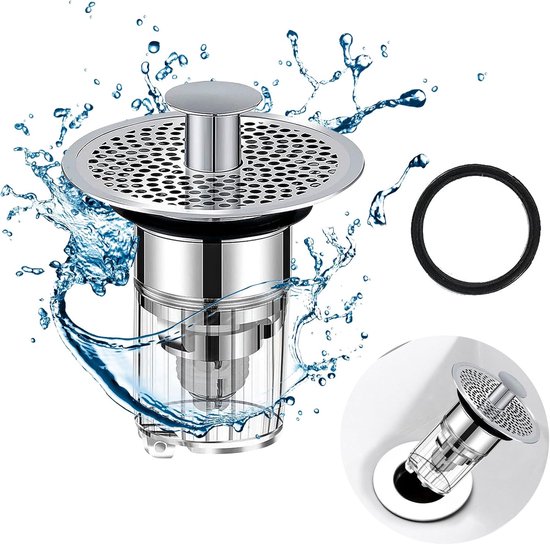 Bouchon De Vidange Universel Pour Lavabo - Installation Facile Sans Outils - Panier Anti-déchets Inclus - Lot De 2