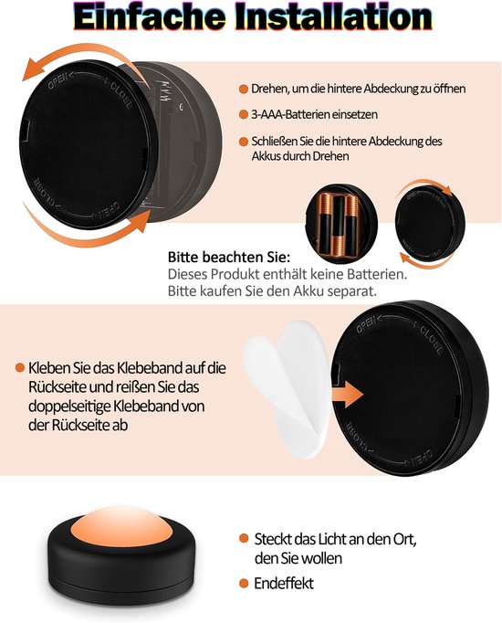 ibettertec - 3stuks LED kast wand nacht lamp - verlichting - 16 kleuren inclusief afstandbieding - nachtlampje - woonkamer slaapkamer - Trapverlichting draadloos - op batterijen van ibettertec — afbeelding 5