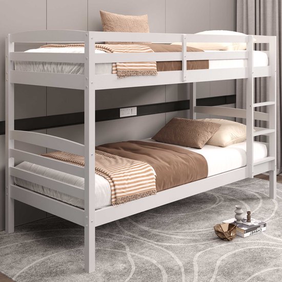 Stapelbed Roy 90x200 | splitsbaar | wit grenen - Rousseau - Kinderbedden met uitvalbeveiliging - Wit - Hout - Kinderbedden met uitvalbeveiliging - Eenpersoons - Stapelbed