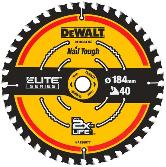 Lame de scie circulaire DeWalt DT10303 Extreme - 184 x 16 x 40T - Bois (avec clous)