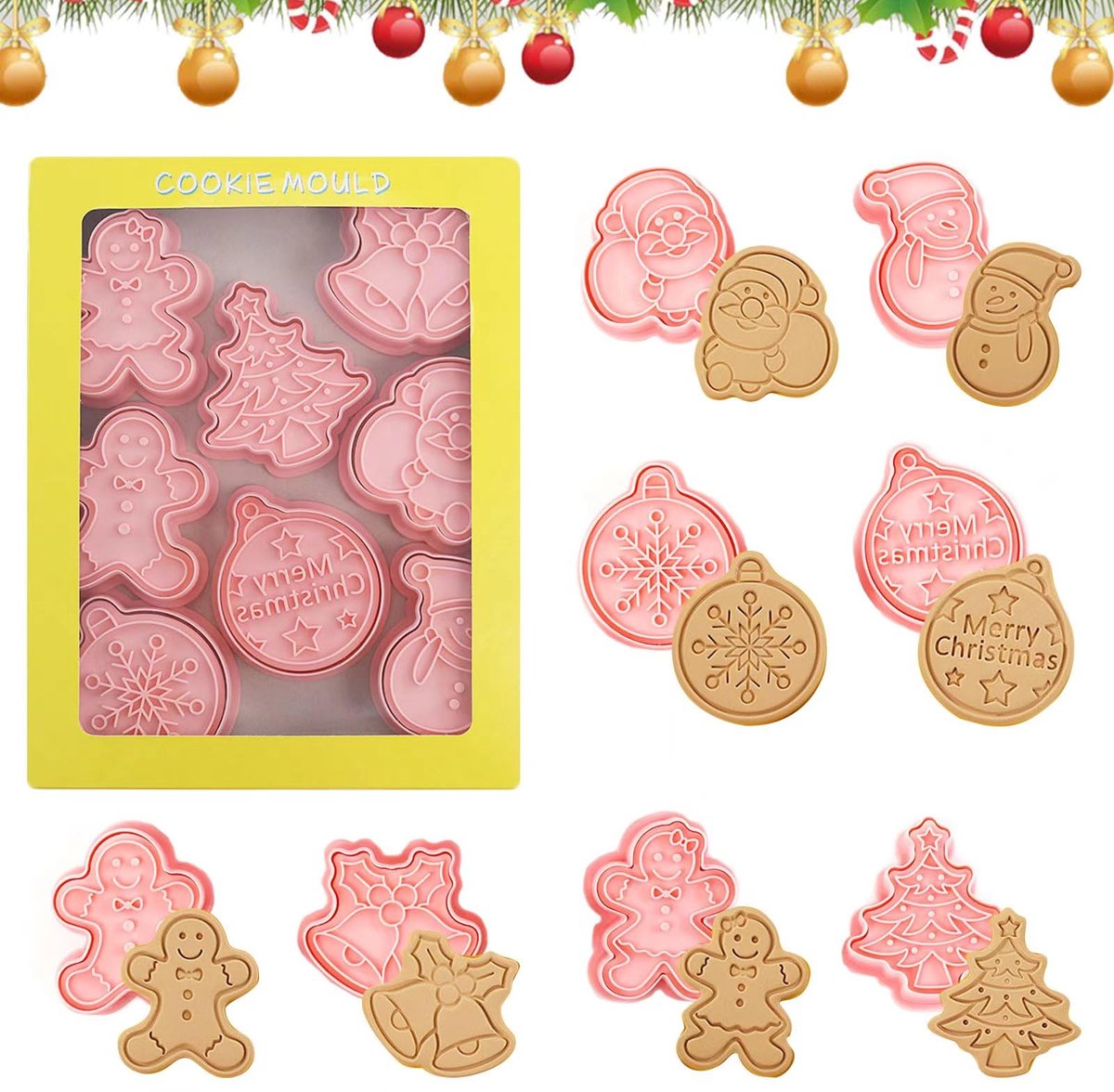 Viilich 8 stuks kerstkoekjesvormpjes, DIY koekjesvorm, donut, taartdecoratie, kerststijl in diverse kerstkoekjesvormpjes, voor koekjesdeeg, fondant, koekje (G)
