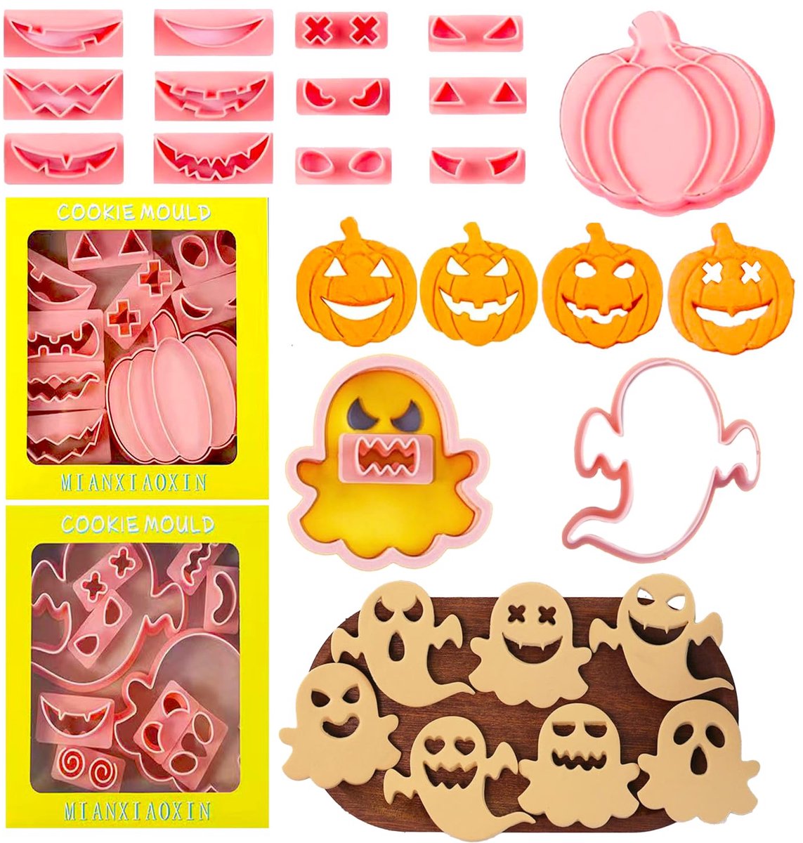 Koekjesvormpjes voor kinderen, 16 stuks koekjesvormpjes, koekjesvormpjes, koekjesvormpjes in de vorm van dieren, koekjesvormen, fondantvormpjes, brood- en groentevormpjes voor kinderen, sandwichvormpjes (Halloween)