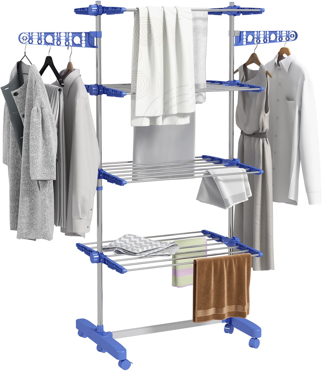 HOMCOM-Wäscheständer-Edelstahl, ABS-142L x 55B x 172H cm-Blau