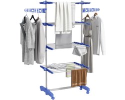 HOMCOM-Wäscheständer-Edelstahl, ABS-142L x 55B x 172H cm-Blau