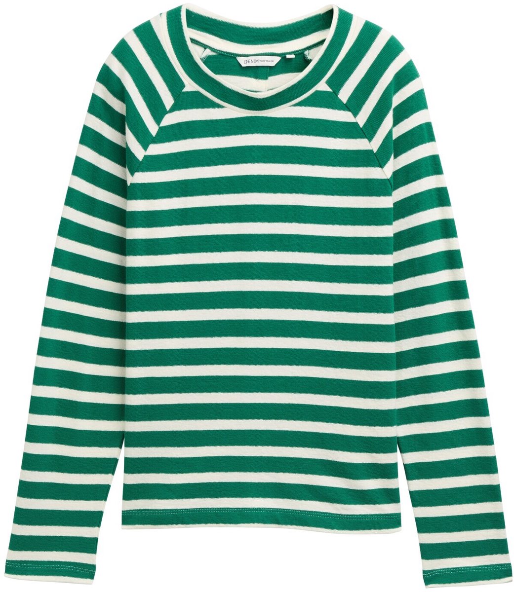 Tom Tailor Denim - Boxy fit overhemd met lange mouwen en knoopdetails - Maat XS - green white stripe
