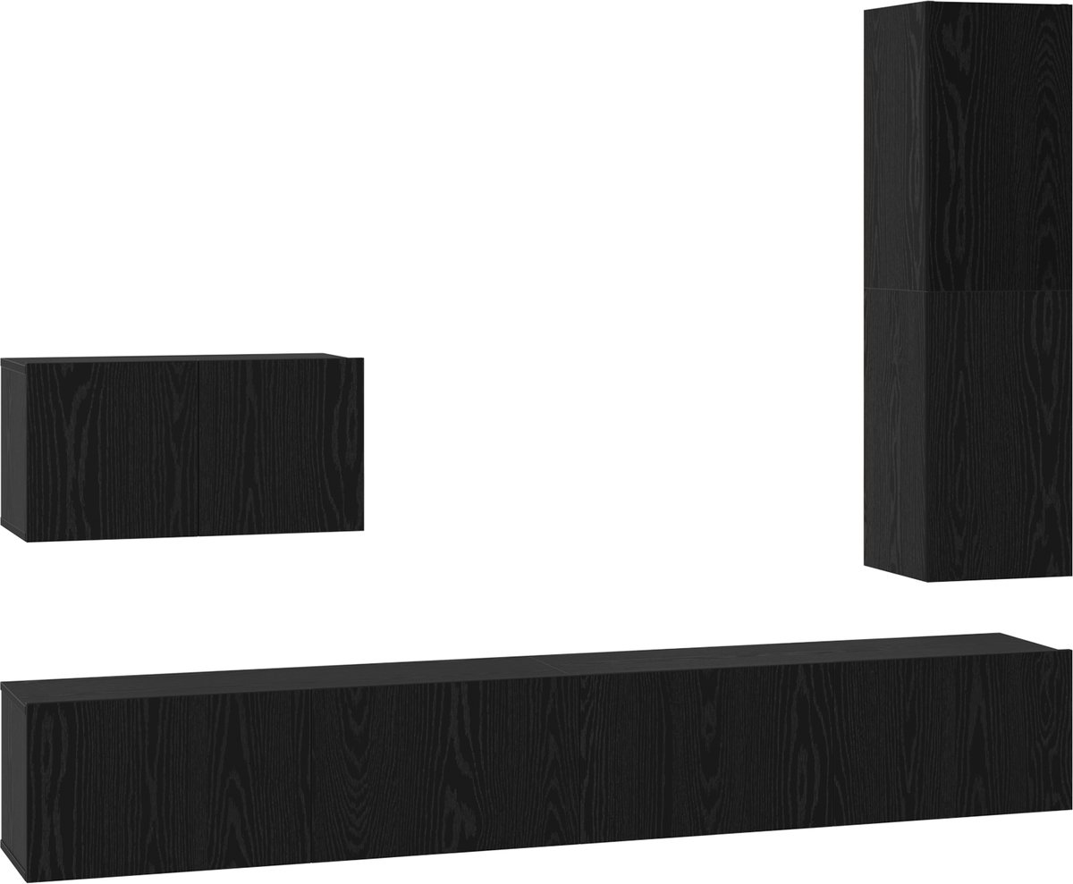 vidaXL - Tv-meubelset - met - lade - 4 - pcs - Zwart - Eiken - Bewerkt - hout