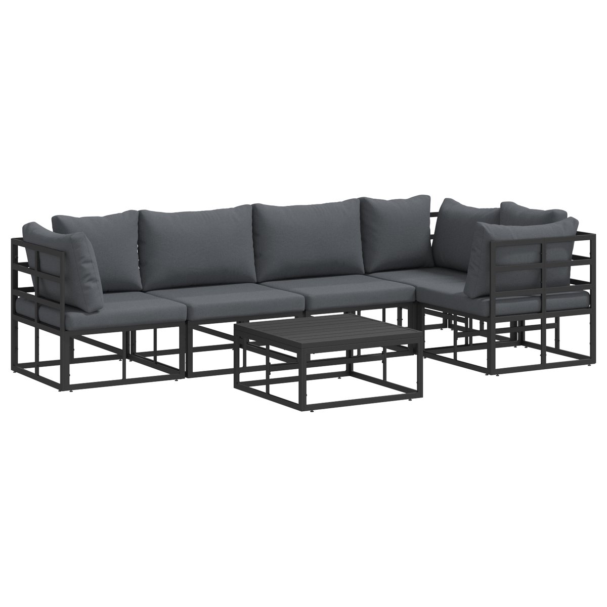 vidaXL - Tuinbank - Set - met - kussen - 6 - pcs - Zwart - Aluminium