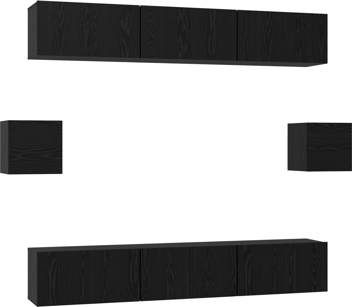 vidaXL - Tv-meubelset - Wandgemonteerd - 8 - pcs - Zwart - Eiken - Bewerkt - hout