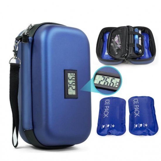 1-delige Insuline Gekoelde Reisdoos - Koelbox - IJspak - Diabetes Tas - Insuline Gekoelde Harde Koffer - met Thermometer en Temperatuurweergave - Insulinepen Etui - Geschikt VoorInsulinepennen - Geschikt VoorDagelijks Gebruik en Reizen - Blauw van Luxja — afbeelding 5