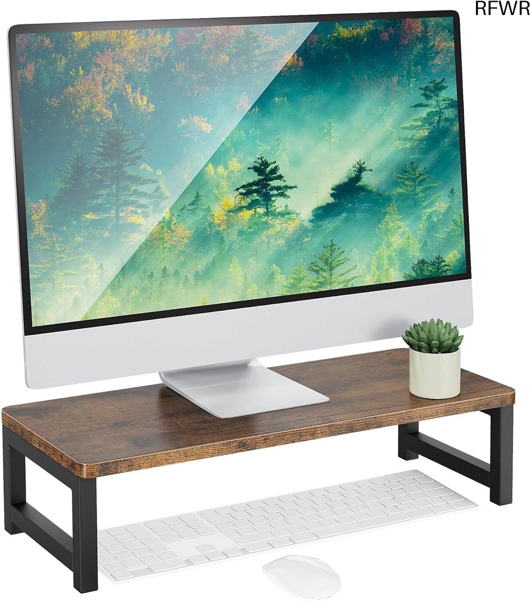 RFWR® Vintage Hout Monitor Stand Houder - PC Laptop Riser en Bureau Organizer