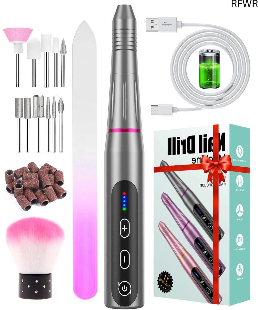 RFWR® Draadloze Elektrische Nagelvijl voor Manicure en Pedicure – 20.000 RPM, 5 Snelheden, Oplaadbaar en Handig voor Thuisgebruik