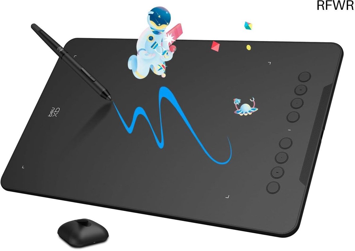 RFWR® Grafische tablet 10 x 6 inch met passieve pen en 8192 niveaus, compatibel met Windows, Mac, Chromebook en Android