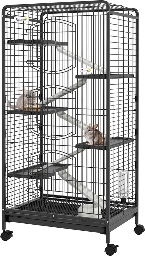 PawHut-Kooi voor kleine dieren - Metaal - 61,5x44x131cm - Zwart