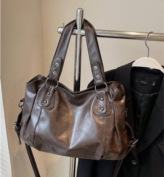 Sac à main Vintage en PU S&E - pour l'école ou au quotidien - Marron foncé