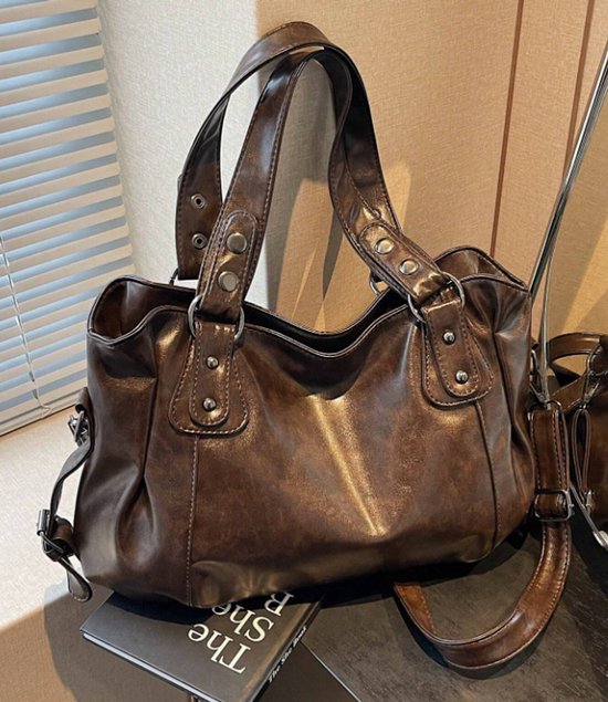 Sac à main Vintage en PU S&E - pour l'école ou au quotidien - Marron foncé