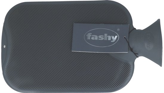 Donkergrijze Fashy kruik met horizontale ribbels, met merklabel.