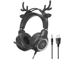 Gaming Headset met hertenoor – Ruisonderdrukkende Over-Ear Koptelefoon met 360° Microfoon – Voor PC/PS5/PS4