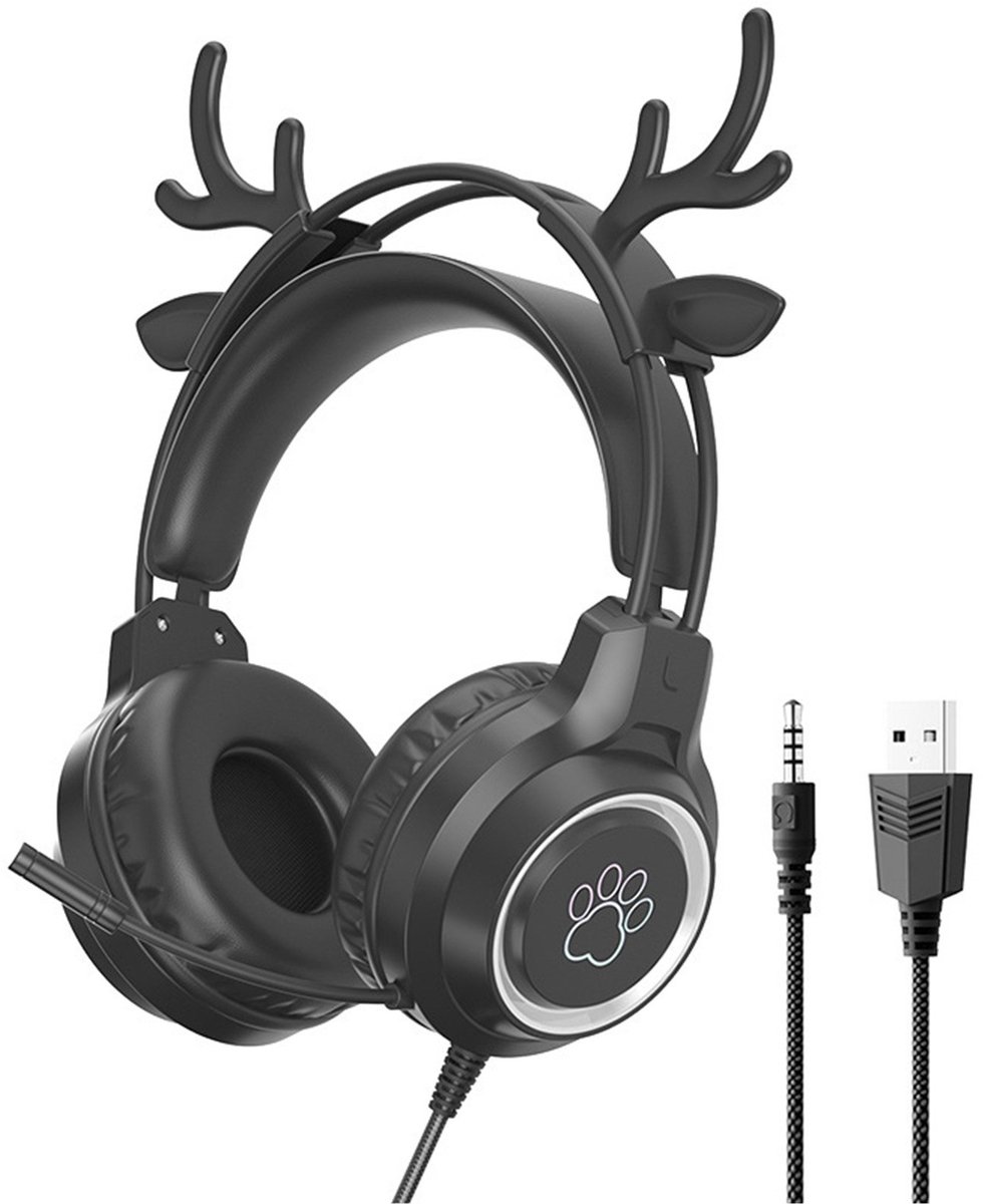Gaming Headset met hertenoor – Ruisonderdrukkende Over-Ear Koptelefoon met 360° Microfoon – Voor PC/PS5/PS4