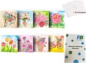 F4B Cartes de fleurs 8 pièces (4) Peinture de diamants 15 x 15 cm | Pierres rondes | Avec Enveloppes | Fleurs | Jeu de cartes | Roses | Tulipes | Enfants | Forfait Adultes et Enfants