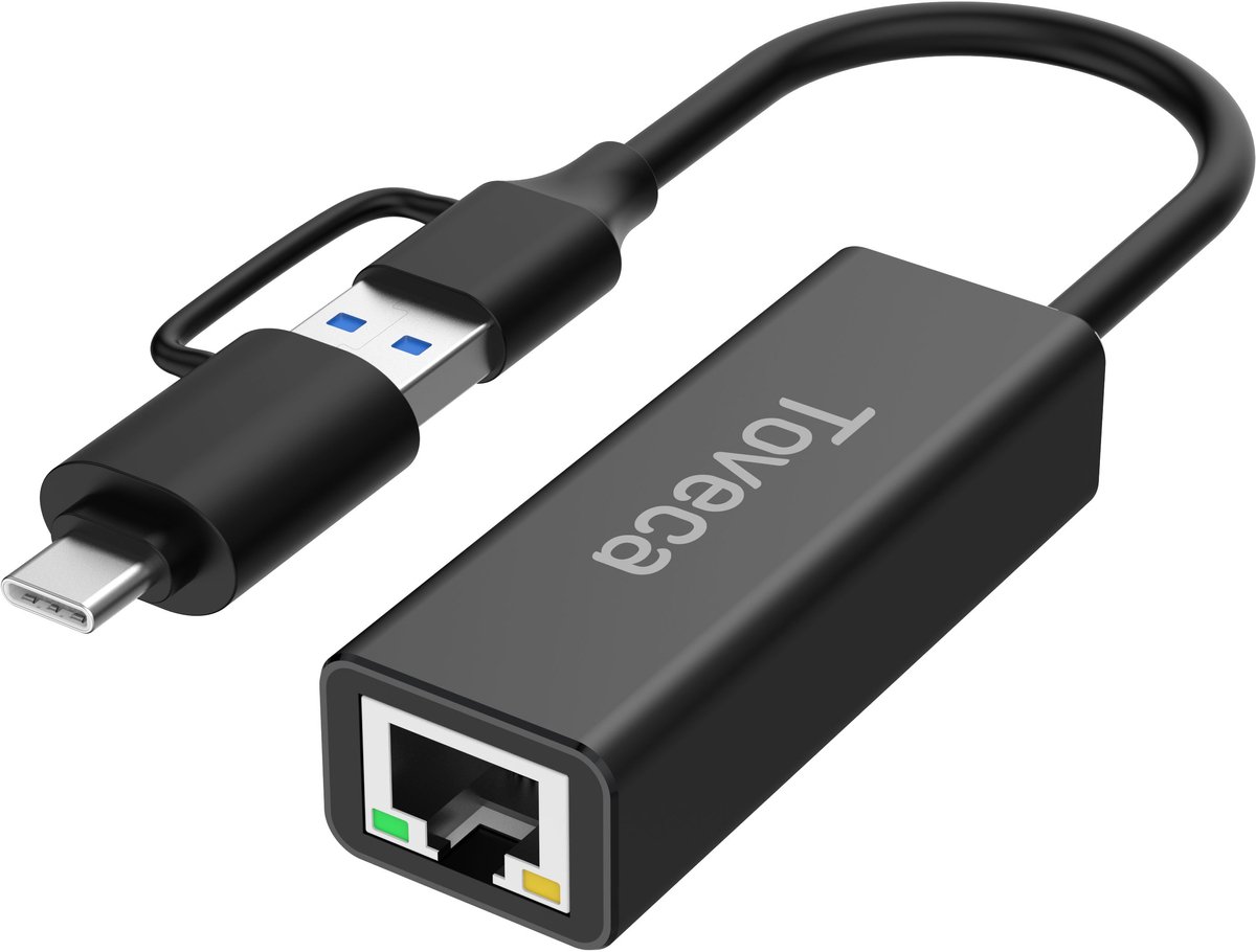 Toveca - Ethernet Adapter met USB A/ USB C Kabel 1000 Mbps - USB C Ethernet Adapter - USB Internet Adapter - Netwerk Adapter