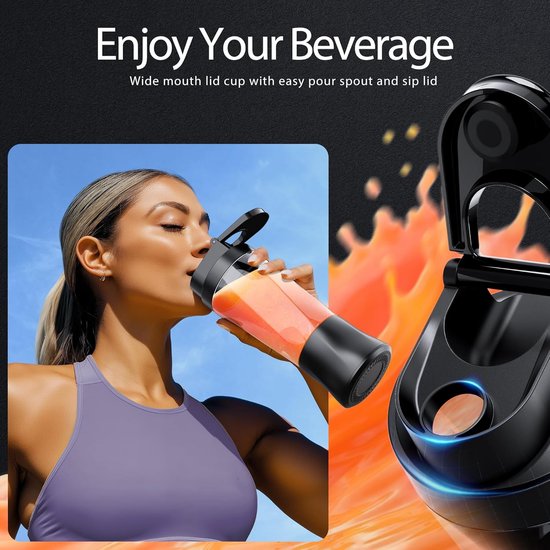 Draagbare blender, draadloos, 24oz. blenderbeker, persoonlijke blender - voor shakes en smoothies, BPA-vrij, lekvrij - deksel en drinktuit, oplaadbaar via USB-C en zelfreinigend - reisblender met 6 scherpe messen, zwart van Merkloos — afbeelding 3
