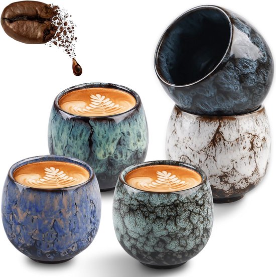 Pheniox | Set cappuccino kopjes Jade | 4-delig | 180 ml | hoogwaardige koffiekopjes van steengoed | zonder hendel | geschenk in modern design | Espresso | Mokka | Cappuccino | Thee