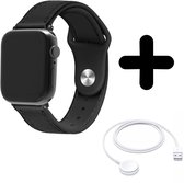 Bracelet adapté pour Convient pour bracelet Apple Watch bracelet hybride en cuir (noir) - Pour les modèles : 42/ 44/45/49 mm Incl. Chargeur adapté pour Apple Watch 1/2/3/4/5/6/7/8/9/ Ultra - Câble de charge - Câble