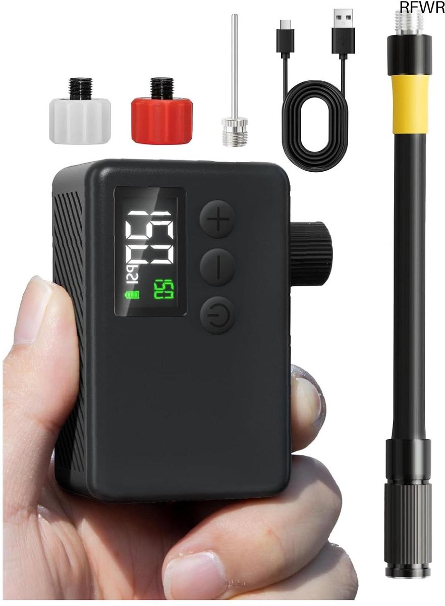 RFWR® Draadloze Elektrische Fietspomp - Compacte Fietsaccessoire met Drukmeter en LED-Licht voor E-bikes en Mountainbikes