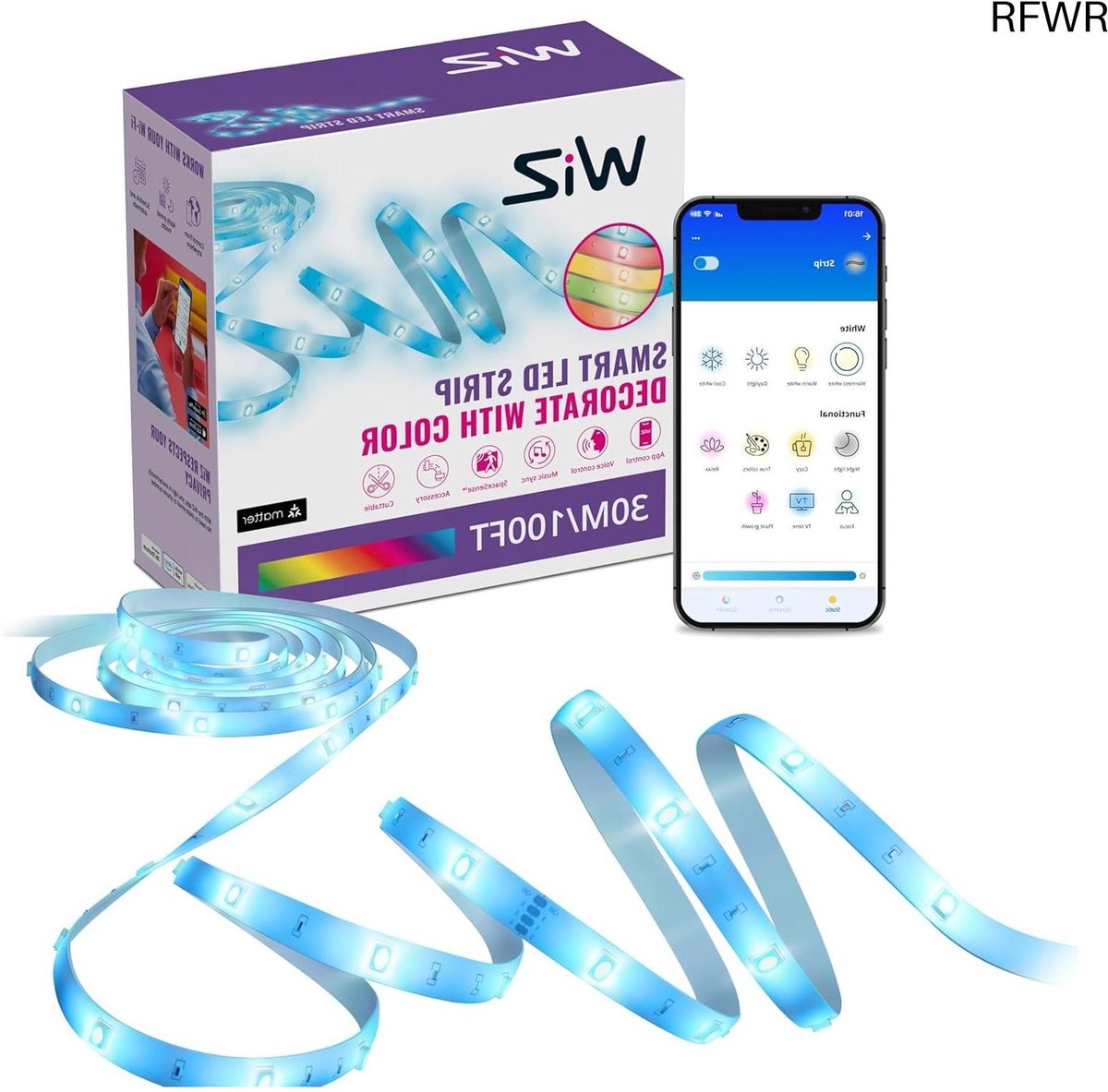 RFWR® LED Strip 30 Meter - RGB Kleurverlichting met Muzieksynchronisatie - Eenvoudige Installatie - Slimme Verlichting voor Thuis