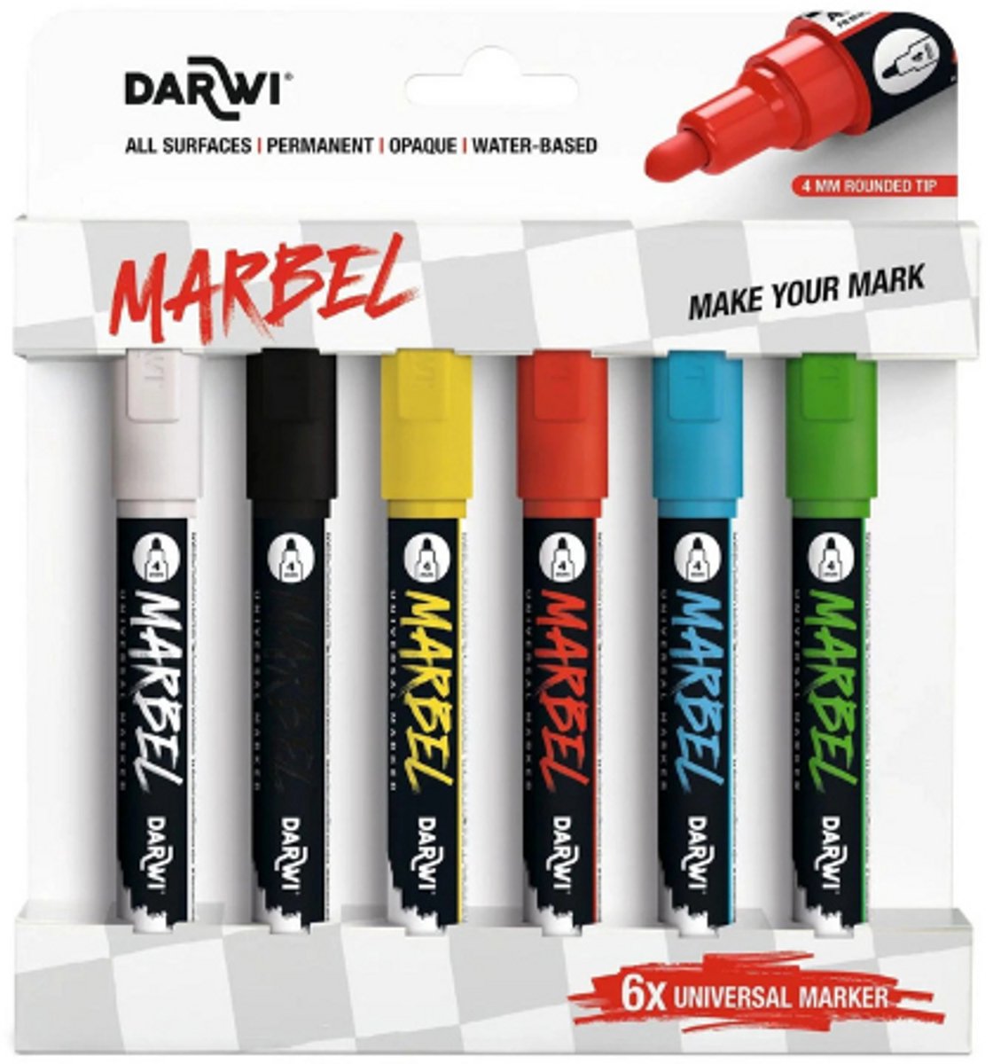 DARWI Marbel set 6 markers 4mm primair