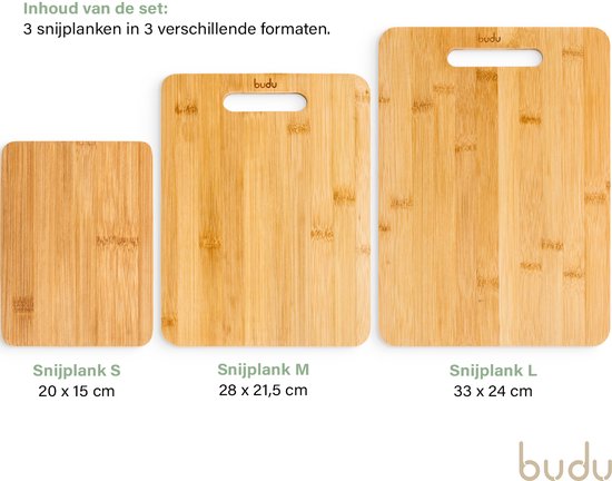 Budu Snijplankenset 3 stuks - Snijplanken bamboe - Snijplank hout - Keukenplanken