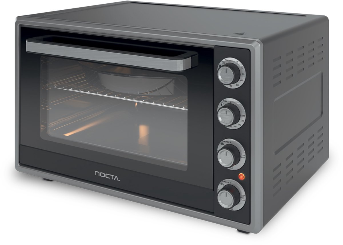 Nocta hetelucht oven 70 liter elektrisch vrijstaand grijs 2000 watt met ontdooi functie timer binnenverlichting accessoires dubbel glas CE gecertificeerd – foto 6