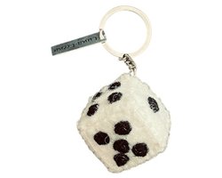 Luna-Leena duurzame sleutelhanger dobbelsteen - black & white - tas bedel - wool felt - handmade in Nepal - bag charm - cadeau - lucky dice keychain - game hanger