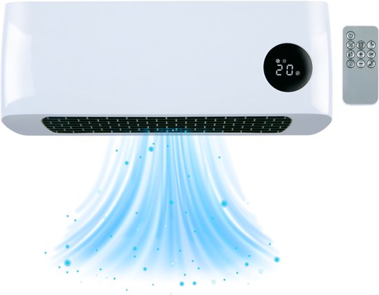 alpina Elektrische Ventilator en Verwarming - Ventilatorkachel 1000-2000W - Wandventilator met Timer en Afstandsbediening - Convectorkachel voor Wandmontage met Instelbare Thermostaat