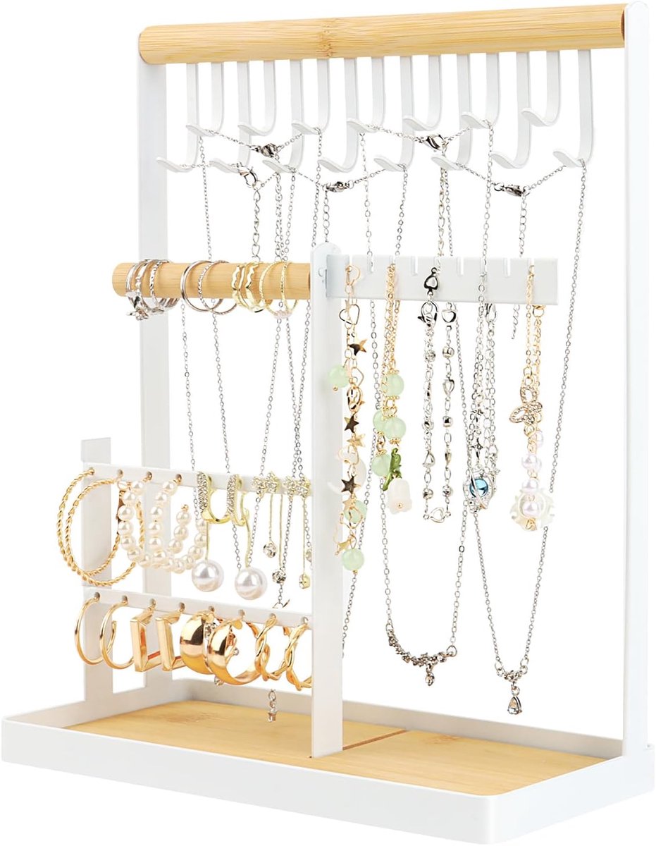 Ibenzoa® Sieradenhouder met Ruime Opbergmogelijkheden en Elegant Design voor Kettingen, Armbanden en Oorbellen
