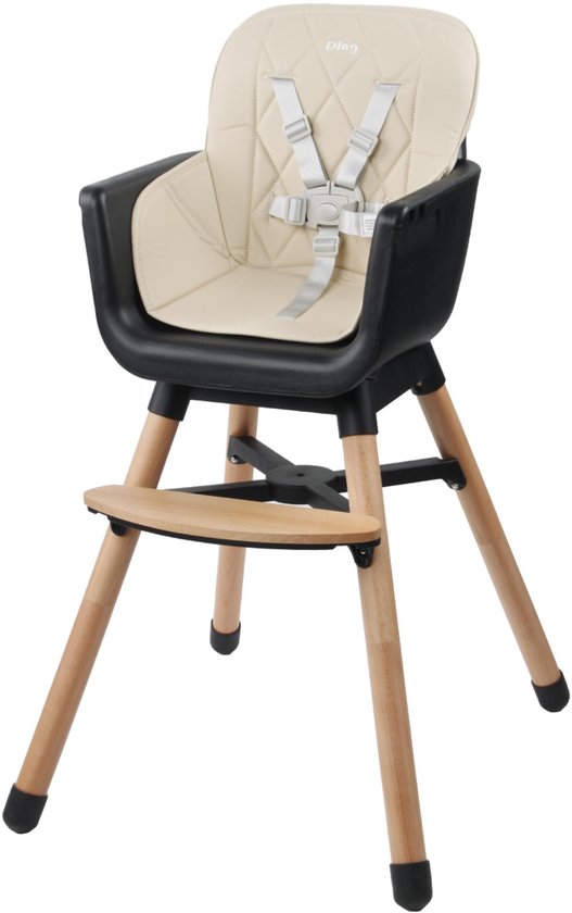 Ding Daily Houten Kinderstoel - Beige - 6 maanden tot 3 jaar - Tot 20 kg - Hoge en Lage Kinderstoel - Incl. eetblad en veiligheidsgordel van DING. — afbeelding 5