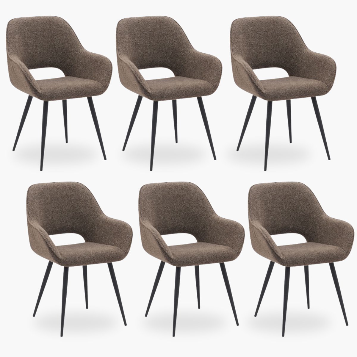 DOK 2 6x Eetkamerstoel Jenna - Taupe Boucle - Set van 6 - Bruin - Met Armleuning