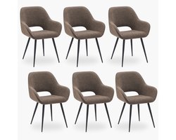 6x Eetkamerstoel Jenna - Taupe Boucle - Set van 6 - Bruin - Met Armleuning