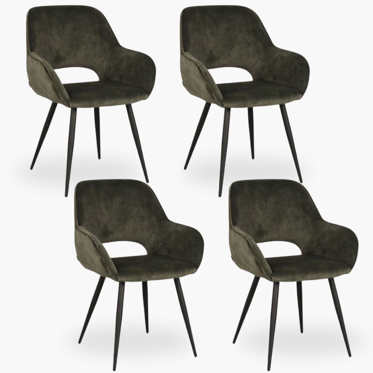 4x Eetkamerstoel Jenna - Forest Velours - Set van 4 - Groen - Met Armleuning